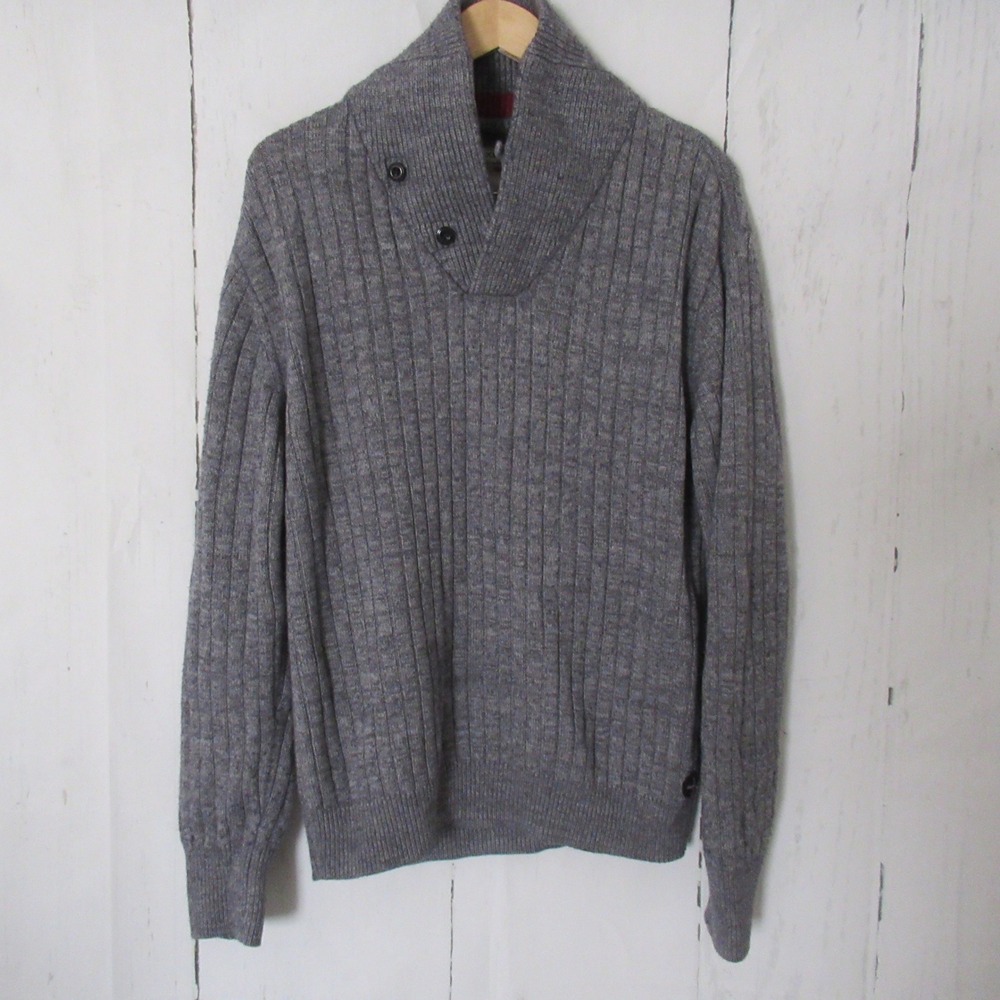 Relwen Sweater XL Mens Merino Wool Gray Pullover Shawl Collar Preppy Minimalist